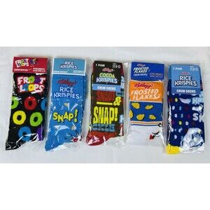 New Classic Cereal Socks Unisex 6-12 & 6-13  Crew Multicolor Novelty Lot of 5